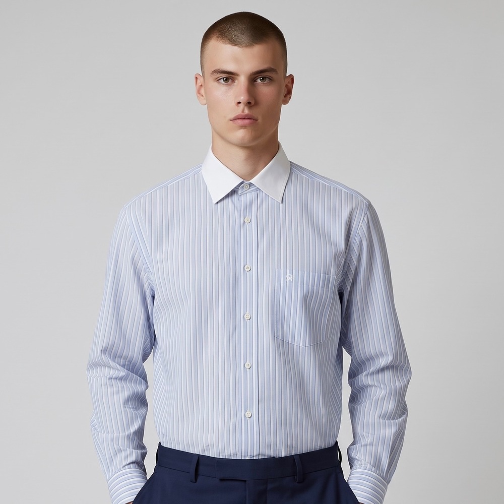 VTG Christian Dior Dress Shirt Mens 16 32-33 Blue Striped Contrast Collar USA